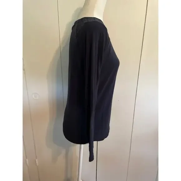 Talbots Size Medium Long‎ Sleeve 100% Cotton Pullover Top Navy Blue - Picture 3 of 5